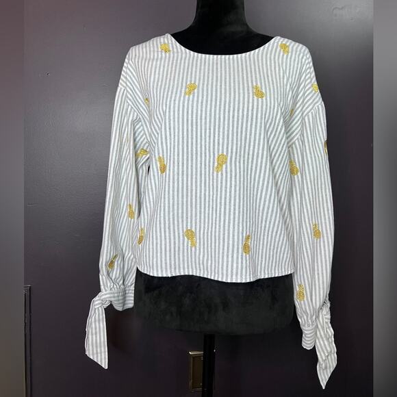 Ellison Striped Pineapple Embroidered Top - Size L - Picture 1 of 4